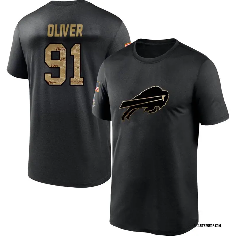 Men's Buffalo Bills ＃91 Ed Oliver Black 2020 Salute To Service Performance T-Shirt