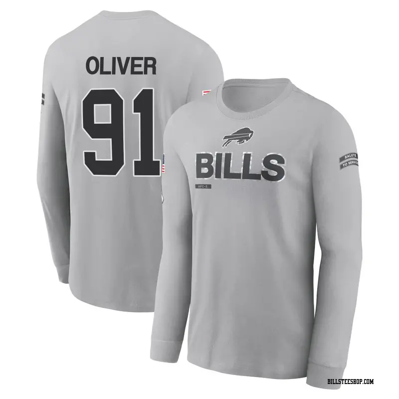 Men's Buffalo Bills ＃91 Ed Oliver Gray 2024 Salute to Service Long Sleeve T-Shirt