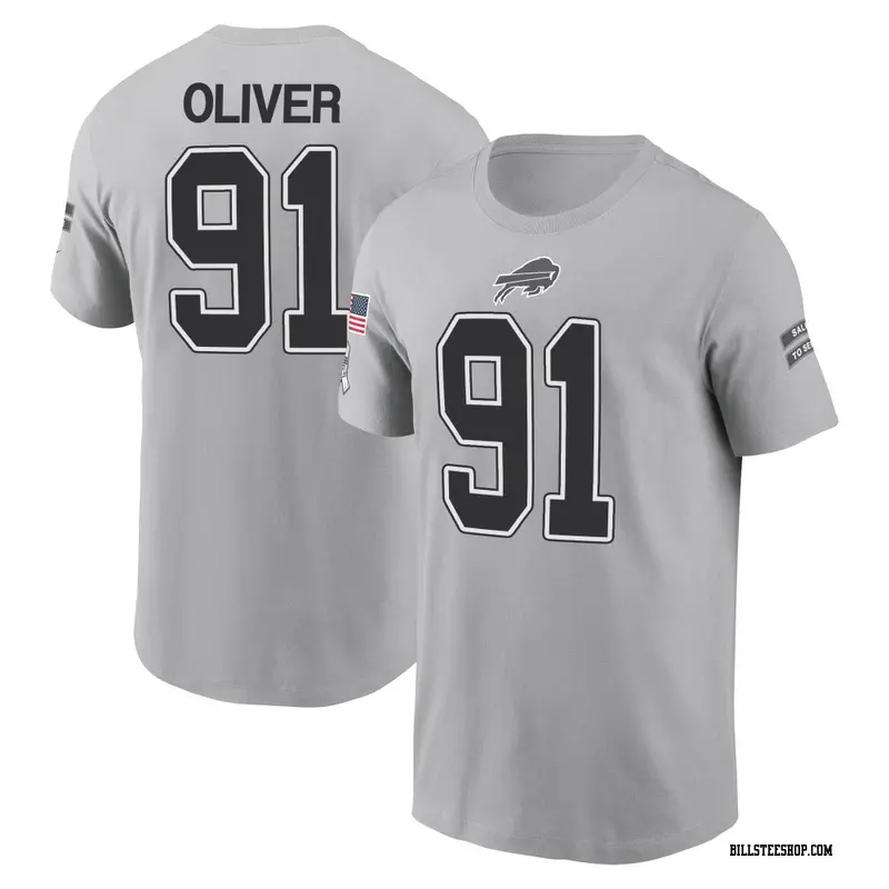 Men's Buffalo Bills ＃91 Ed Oliver Gray 2024 Salute to Service Name & Number T-Shirt