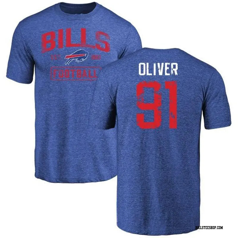 Men's Buffalo Bills ＃91 Ed Oliver Olive Distressed Ed r Name & Number T-Shirt Royal
