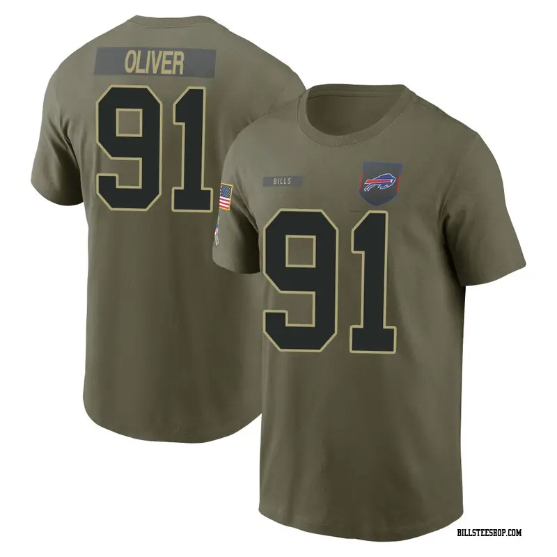 Men's Buffalo Bills ＃91 Ed Oliver Olive Ed r 2025 Salute to Service Name & Number T-Shirt