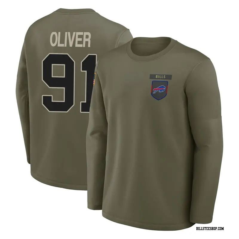 Men's Buffalo Bills ＃91 Ed Oliver Olive Ed r 2025 Salute to Service Sideline Coaches Long Sleeve T-Shirt