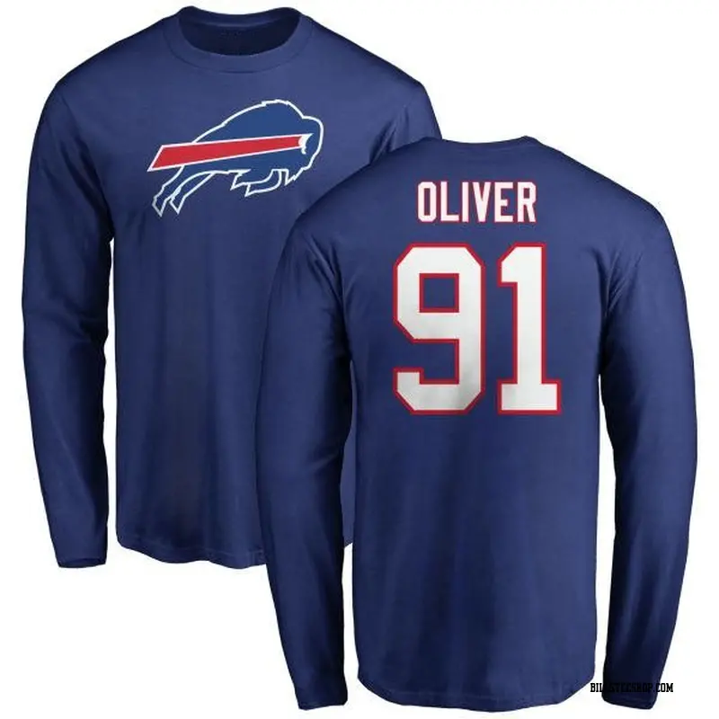 Men's Buffalo Bills ＃91 Ed Oliver Olive Logo Ed r Long Sleeve T-Shirt Royal