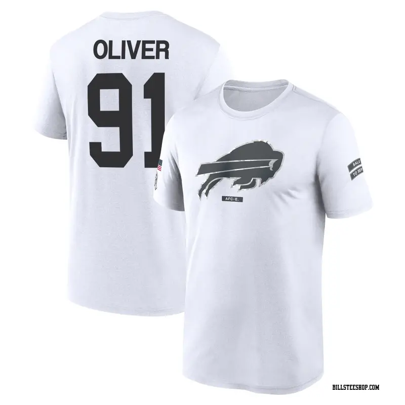 Men's Buffalo Bills ＃91 Ed Oliver White 2024 Salute to Service Performance T-Shirt