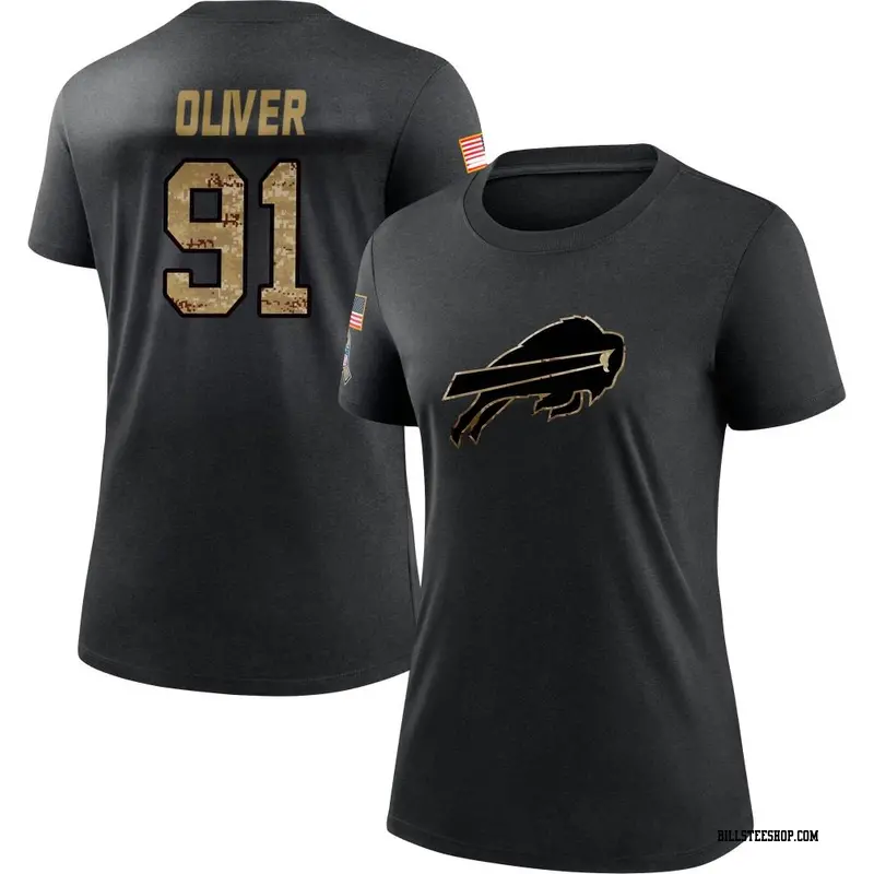 Women's Buffalo Bills ＃91 Ed Oliver Black 2020 Salute To Service Performance T-Shirt