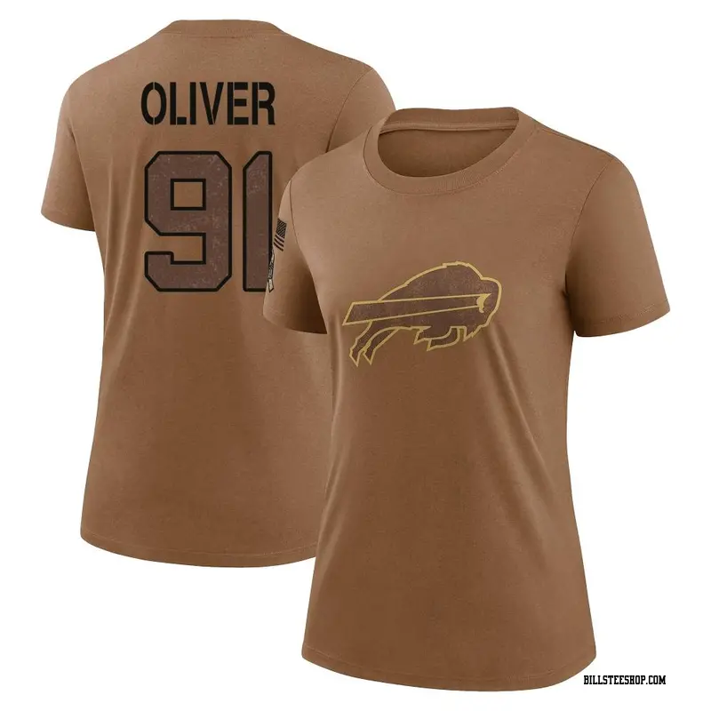 Women's Buffalo Bills ＃91 Ed Oliver Brown 2023 Salute To Service Performance T-Shirt