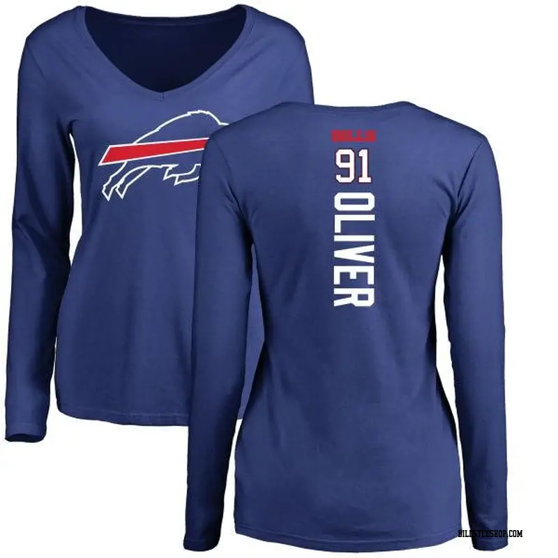 Women's Buffalo Bills ＃91 Ed Oliver Olive Ed r Backer Slim Fit Long Sleeve T-Shirt Royal