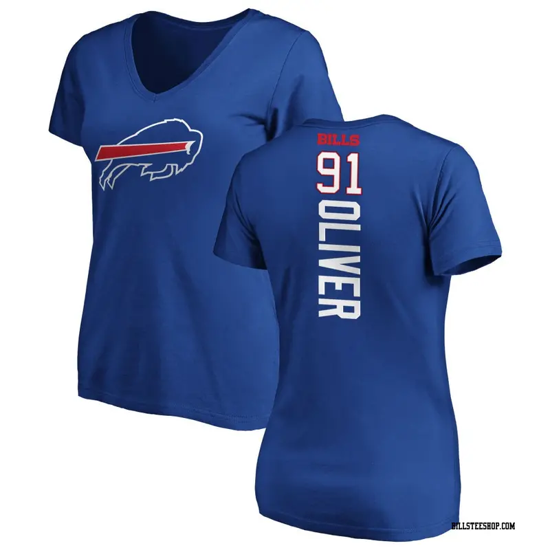 Women's Buffalo Bills ＃91 Ed Oliver Olive Ed r Backer Slim Fit T-Shirt Royal