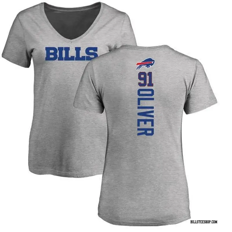 Women's Buffalo Bills ＃91 Ed Oliver Olive Ed r Backer V-Neck T-Shirt Ash