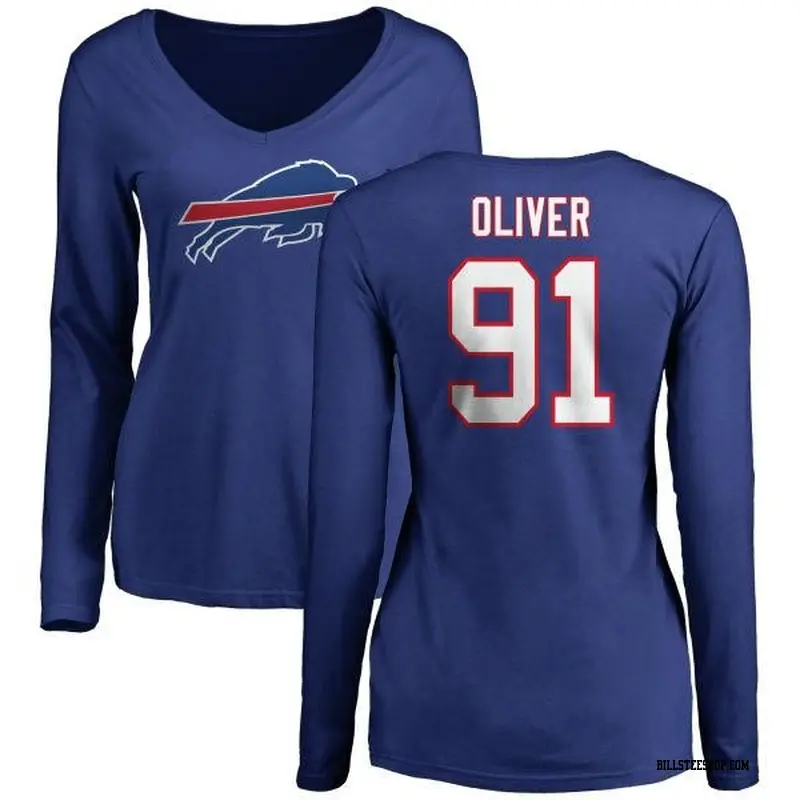 Women's Buffalo Bills ＃91 Ed Oliver Olive Ed r Name & Number Long Sleeve T-Shirt Royal