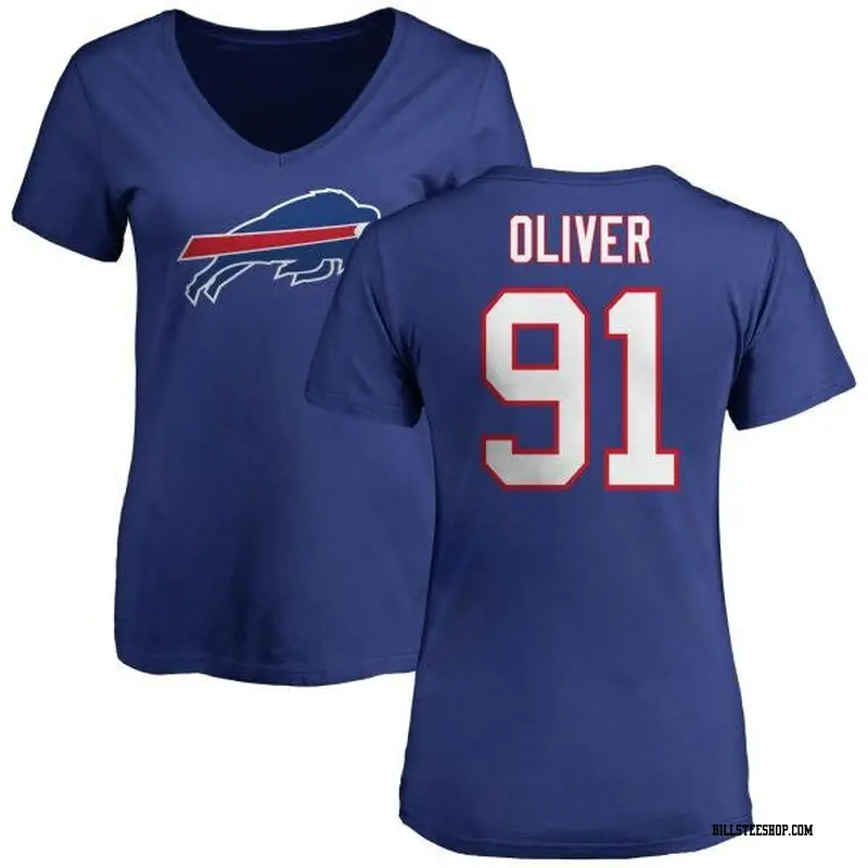 Women's Buffalo Bills ＃91 Ed Oliver Olive Logo Ed r Slim Fit T-Shirt Royal