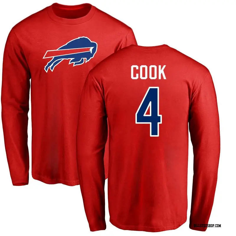 Youth Buffalo Bills ＃4 James Cook Red Name & Number Logo Long Sleeve T-Shirt