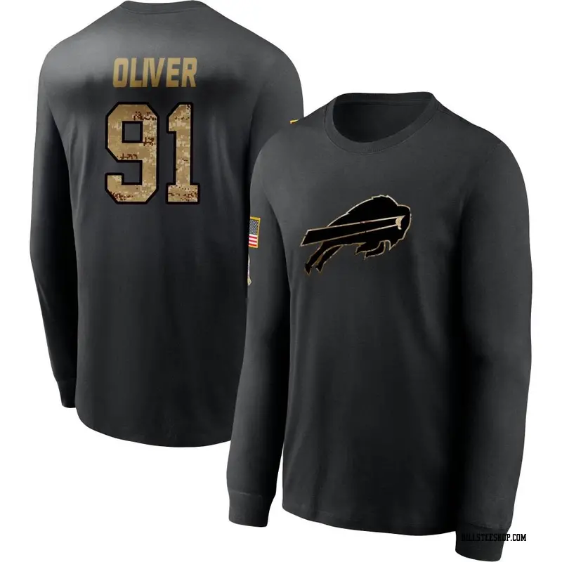 Youth Buffalo Bills ＃91 Ed Oliver Black 2020 Salute To Service Sideline Performance Long Sleeve T-Shirt