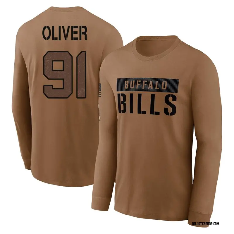 Youth Buffalo Bills ＃91 Ed Oliver Brown 2023 Salute To Service Long Sleeve T-Shirt