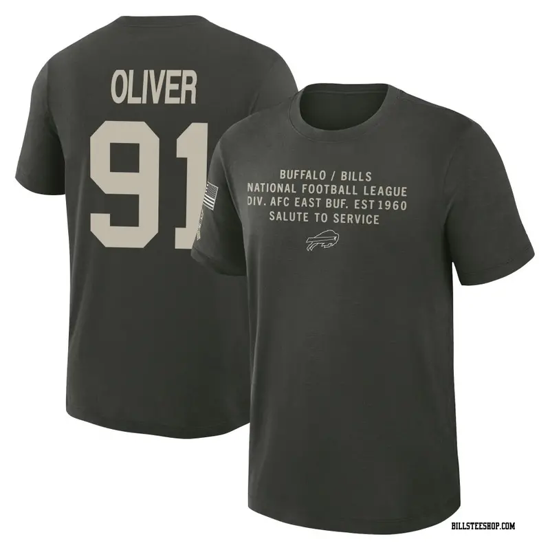 Youth Buffalo Bills ＃91 Ed Oliver Dark/Green 2025 Salute to Service Sideline Slub T-Shirt